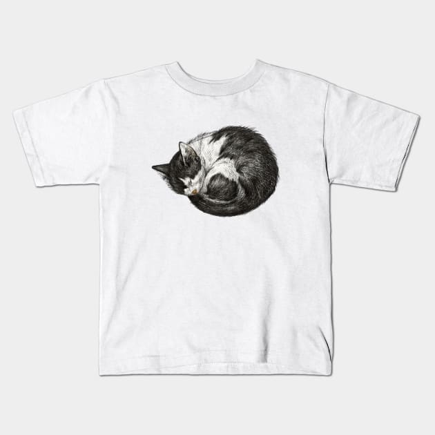 Sleeping Cat Drawing Kids T-Shirt by Daskind